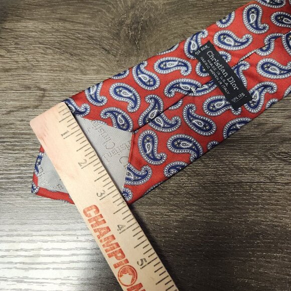 Vintage Christian Dior Tie 100% Silk Red Blue Paisley Classic Designer Necktie - Picture 5 of 6